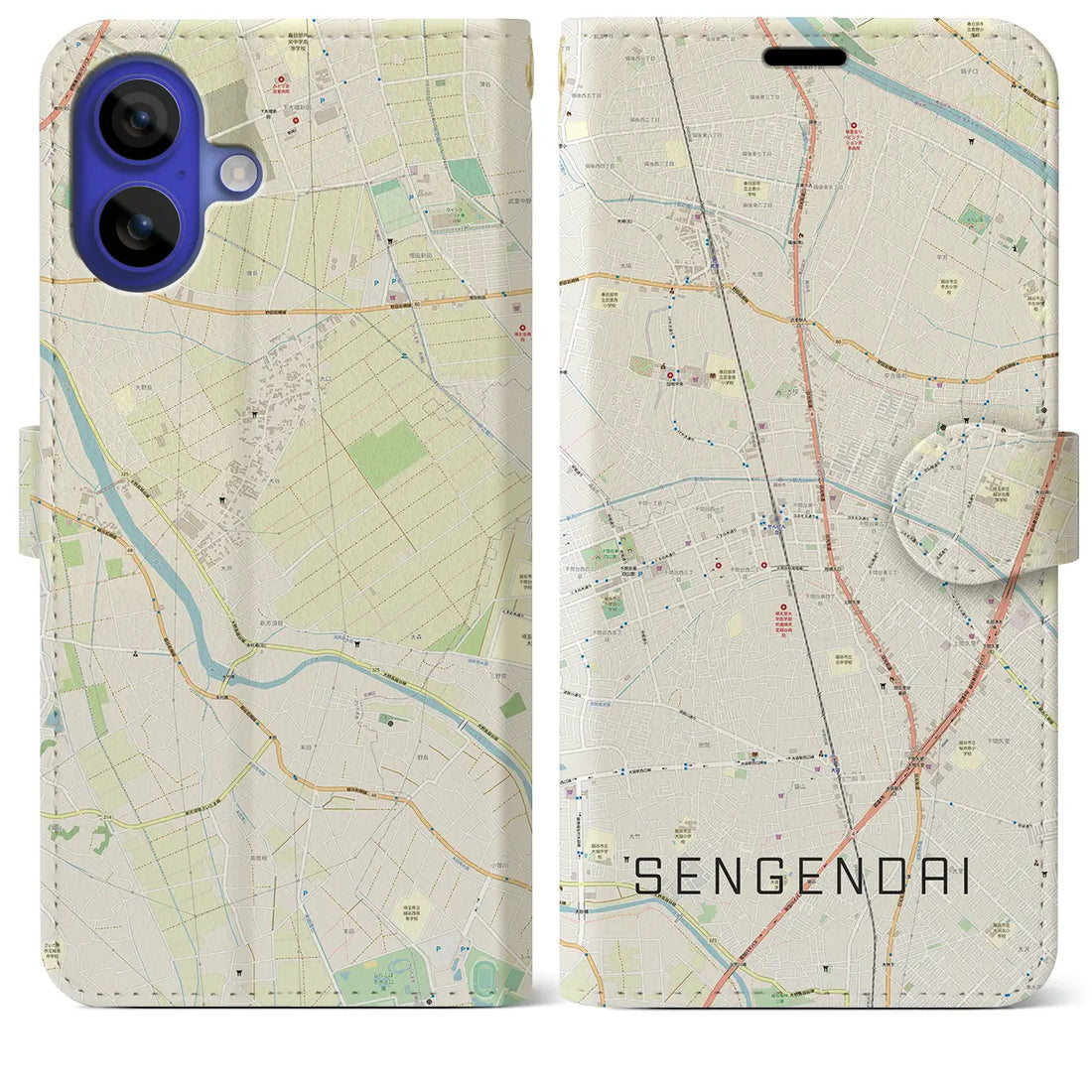 【せんげん台(埼玉県)】地図柄iPhoneケース(手帳タイプ)ナチュラル・iPhone 16 Pro Max 用