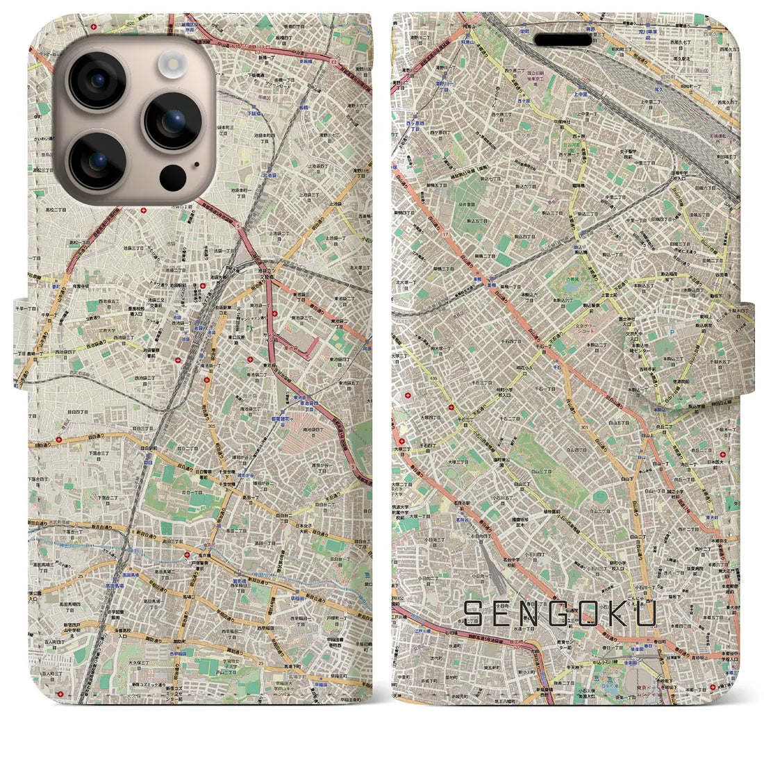 【千石(東京都)】地図柄iPhoneケース(手帳タイプ)