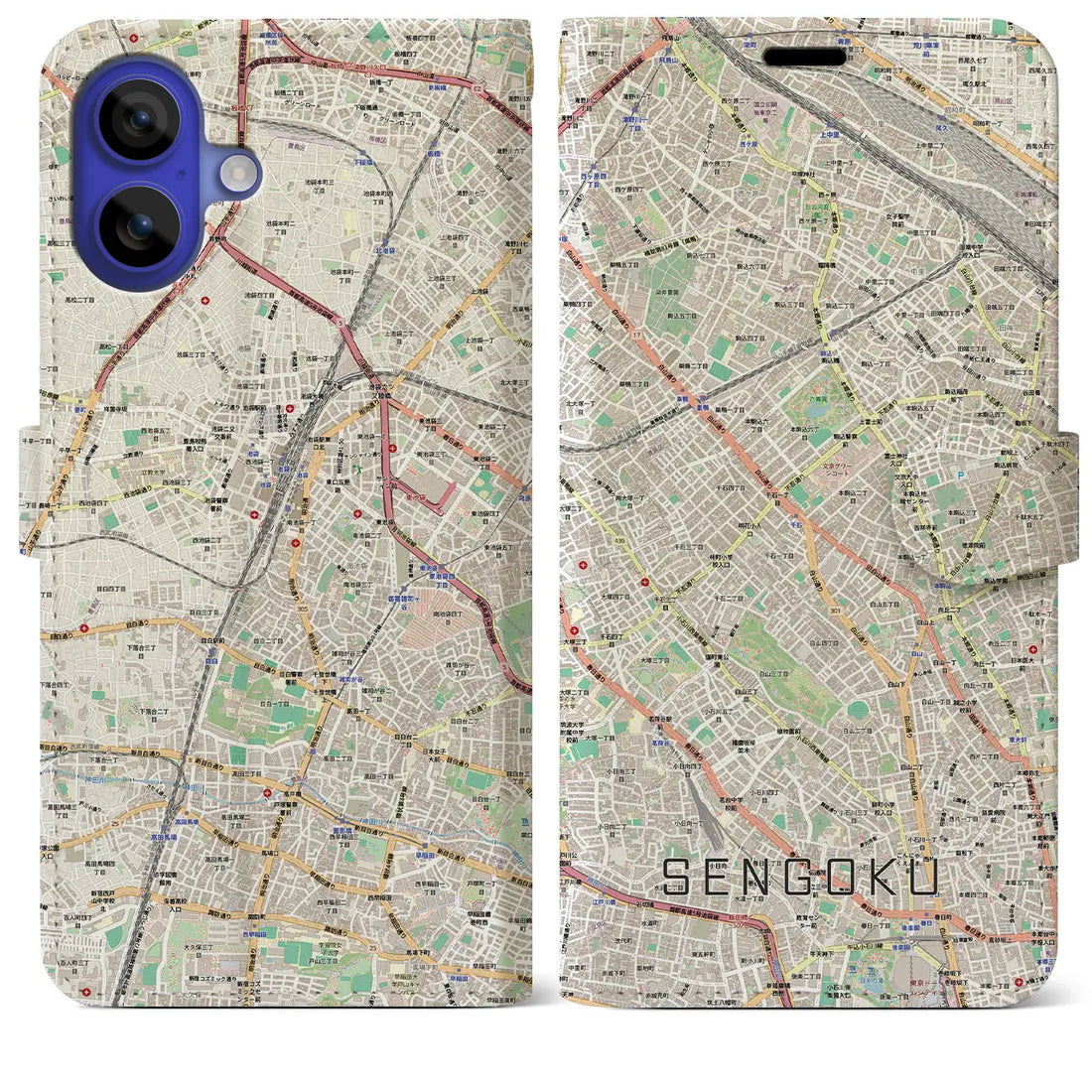 【千石(東京都)】地図柄iPhoneケース(手帳タイプ)モノトーン・iPhone 16 Pro Max 用