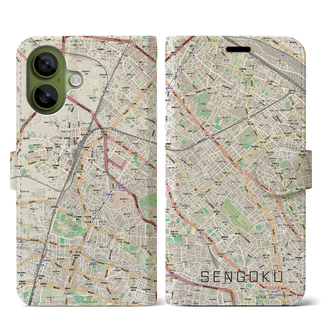 【千石(東京都)】地図柄iPhoneケース(手帳タイプ)モノトーン・iPhone 17 Pro Max 用