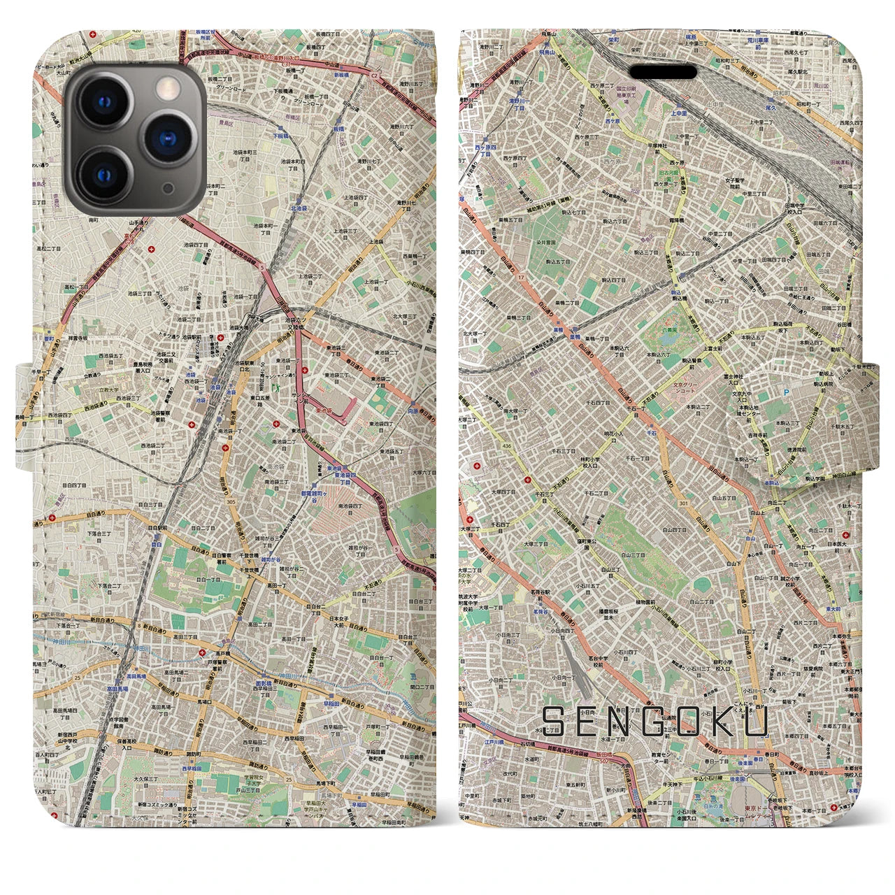 【千石（東京都）】地図柄iPhoneケース（手帳タイプ）