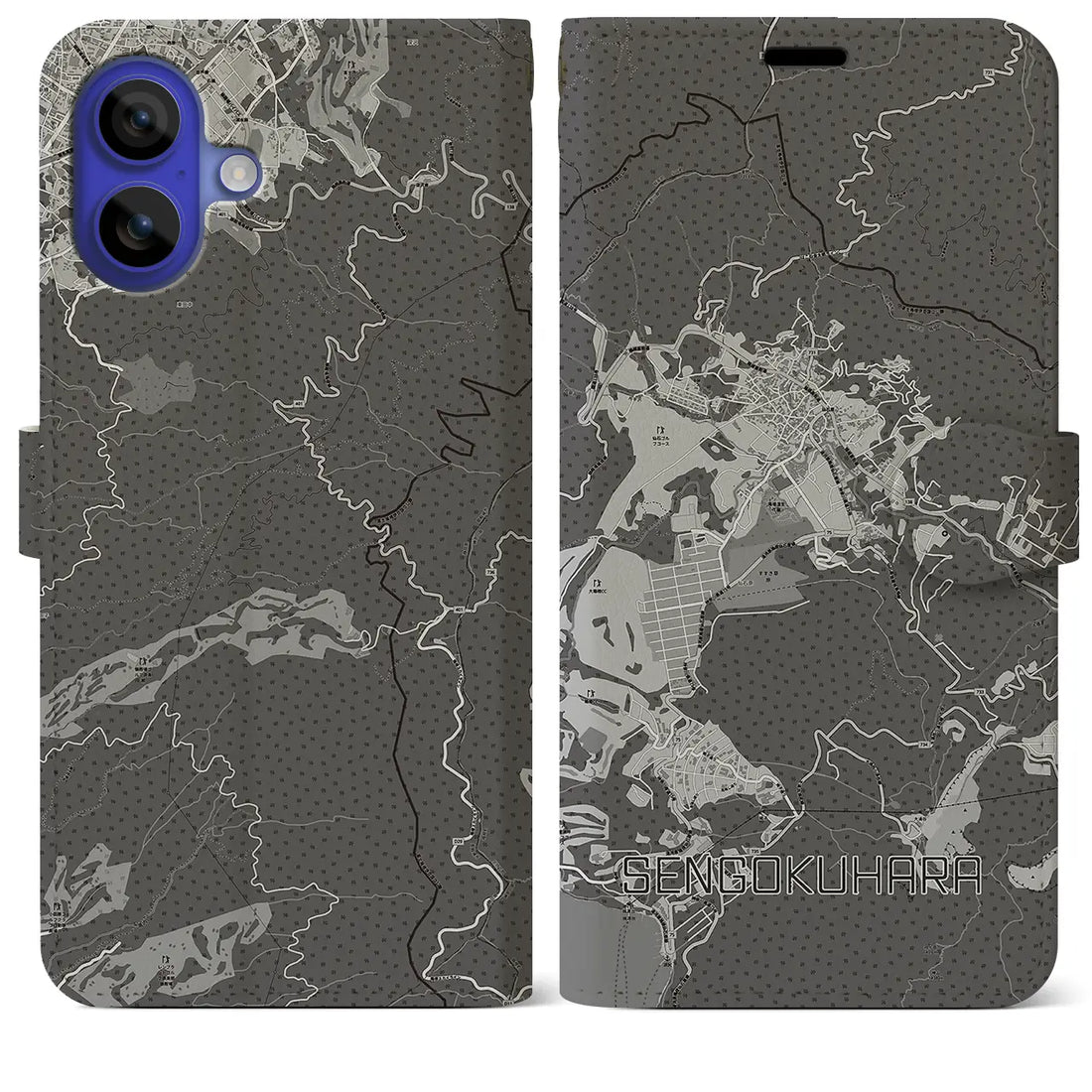 【仙石原(神奈川県)】地図柄iPhoneケース(手帳タイプ)モノトーン・iPhone 16 Pro Max 用