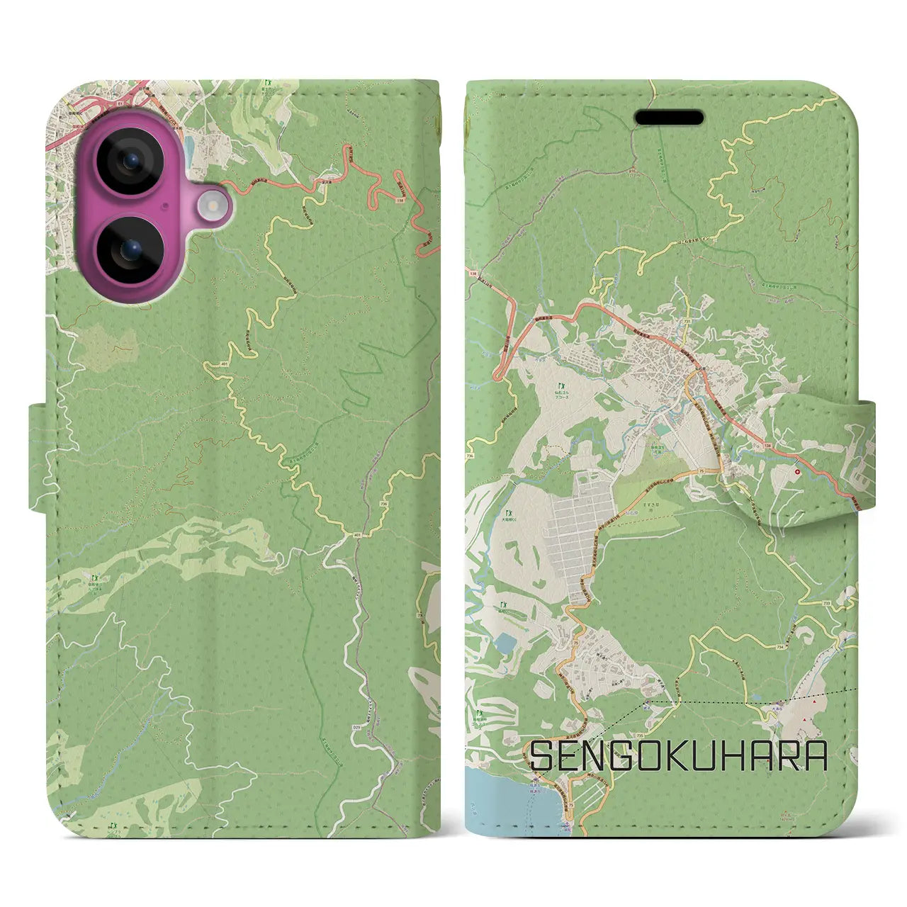 【仙石原（神奈川県）】地図柄iPhoneケース（手帳タイプ）ナチュラル・iPhone 16 Pro 用