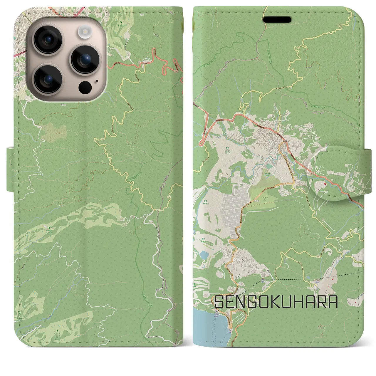 【仙石原（神奈川県）】地図柄iPhoneケース（手帳タイプ）ナチュラル・iPhone 16 Plus 用