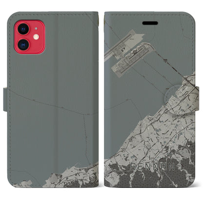 【泉南（大阪府）】地図柄iPhoneケース（手帳タイプ）モノトーン・iPhone 11 用