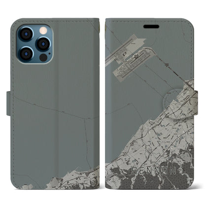 【泉南（大阪府）】地図柄iPhoneケース（手帳タイプ）モノトーン・iPhone 12 / 12 Pro 用