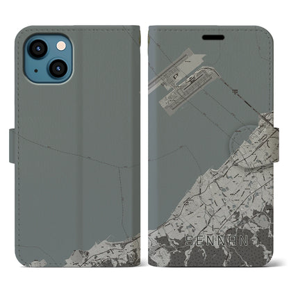 【泉南（大阪府）】地図柄iPhoneケース（手帳タイプ）モノトーン・iPhone 13 用