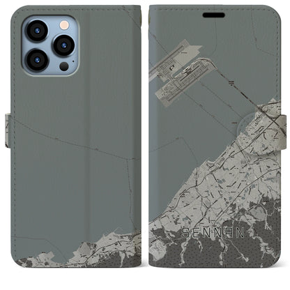 【泉南（大阪府）】地図柄iPhoneケース（手帳タイプ）モノトーン・iPhone 13 Pro Max 用