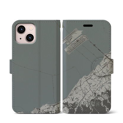 【泉南（大阪府）】地図柄iPhoneケース（手帳タイプ）モノトーン・iPhone 13 mini 用