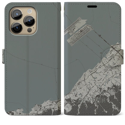 【泉南（大阪府）】地図柄iPhoneケース（手帳タイプ）モノトーン・iPhone 14 Pro Max 用