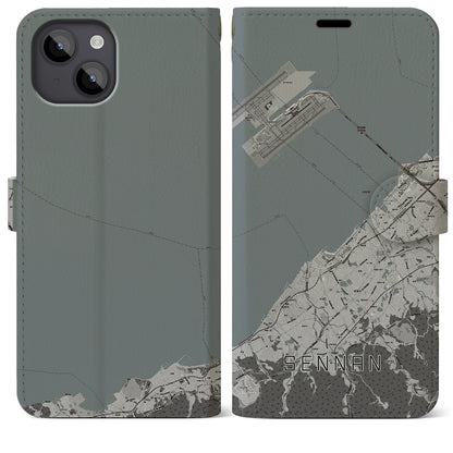 【泉南（大阪府）】地図柄iPhoneケース（手帳タイプ）モノトーン・iPhone 14 Plus 用