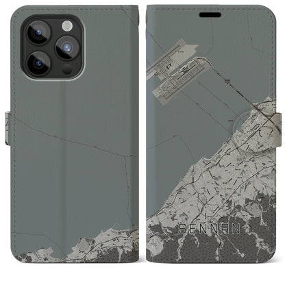 【泉南（大阪府）】地図柄iPhoneケース（手帳タイプ）モノトーン・iPhone 15 Pro Max 用