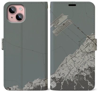 【泉南（大阪府）】地図柄iPhoneケース（手帳タイプ）モノトーン・iPhone 15 Plus 用