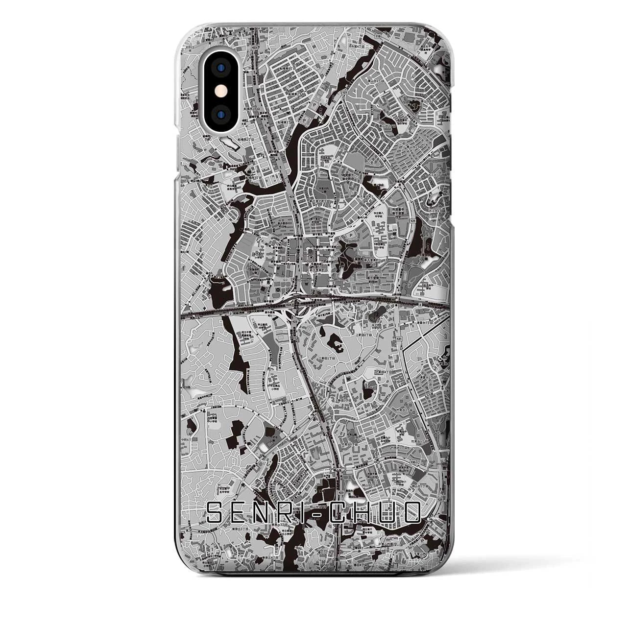 【千里中央（大阪府）】地図柄iPhoneケース（クリアタイプ）モノトーン・iPhone XS Max 用