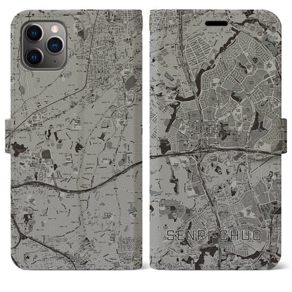 【千里中央（大阪府）】地図柄iPhoneケース（手帳タイプ）モノトーン・iPhone 11 Pro Max 用