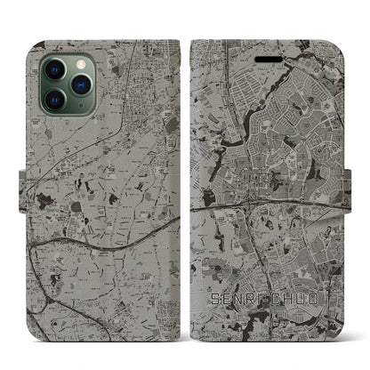 【千里中央（大阪府）】地図柄iPhoneケース（手帳タイプ）モノトーン・iPhone 11 Pro 用