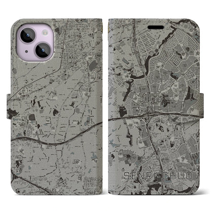 【千里中央（大阪府）】地図柄iPhoneケース（手帳タイプ）モノトーン・iPhone 14 用