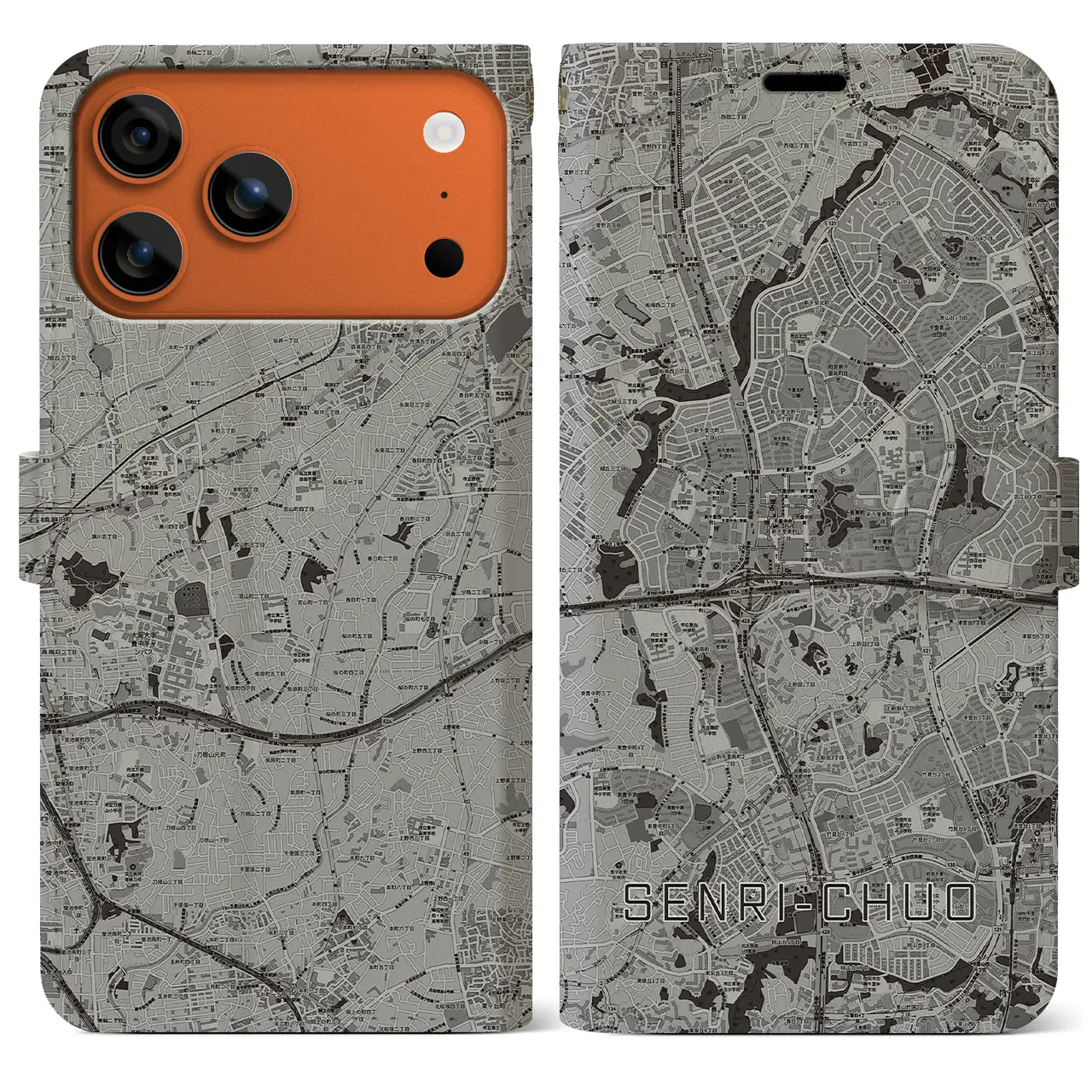 【千里中央（大阪府）】地図柄iPhoneケース（手帳タイプ）