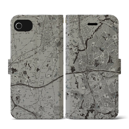 【千里中央（大阪府）】地図柄iPhoneケース（手帳タイプ）モノトーン・iPhone SE（第3 / 第2世代） / 8 / 7 / 6s / 6 用