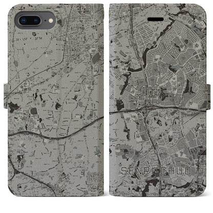 【千里中央（大阪府）】地図柄iPhoneケース（手帳タイプ）モノトーン・iPhone 8Plus /7Plus / 6sPlus / 6Plus 用