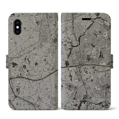 【千里中央（大阪府）】地図柄iPhoneケース（手帳タイプ）モノトーン・iPhone XS / X 用