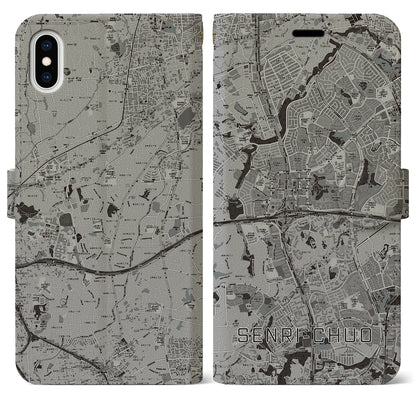 【千里中央（大阪府）】地図柄iPhoneケース（手帳タイプ）モノトーン・iPhone XS Max 用