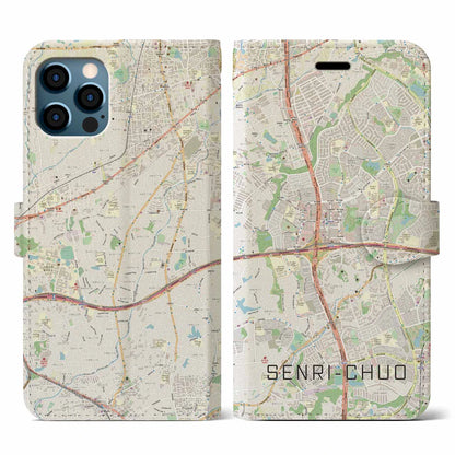 【千里中央（大阪府）】地図柄iPhoneケース（手帳タイプ）ナチュラル・iPhone 12 / 12 Pro 用