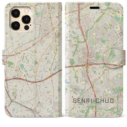 【千里中央（大阪府）】地図柄iPhoneケース（手帳タイプ）ナチュラル・iPhone 12 Pro Max 用