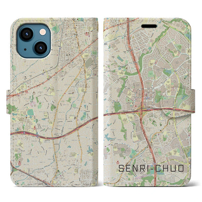 【千里中央（大阪府）】地図柄iPhoneケース（手帳タイプ）ナチュラル・iPhone 13 用