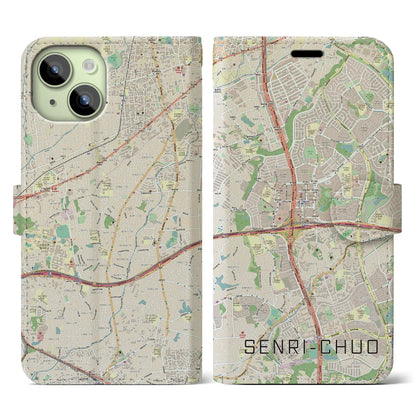 【千里中央（大阪府）】地図柄iPhoneケース（手帳タイプ）ナチュラル・iPhone 15 用