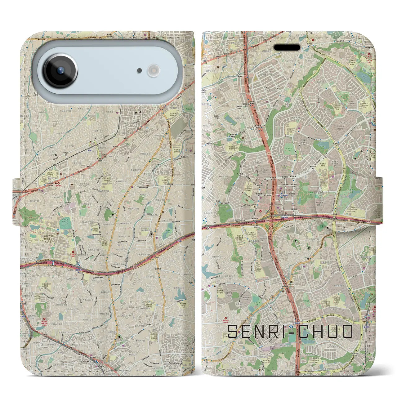 【千里中央（大阪府）】地図柄iPhoneケース（手帳タイプ）