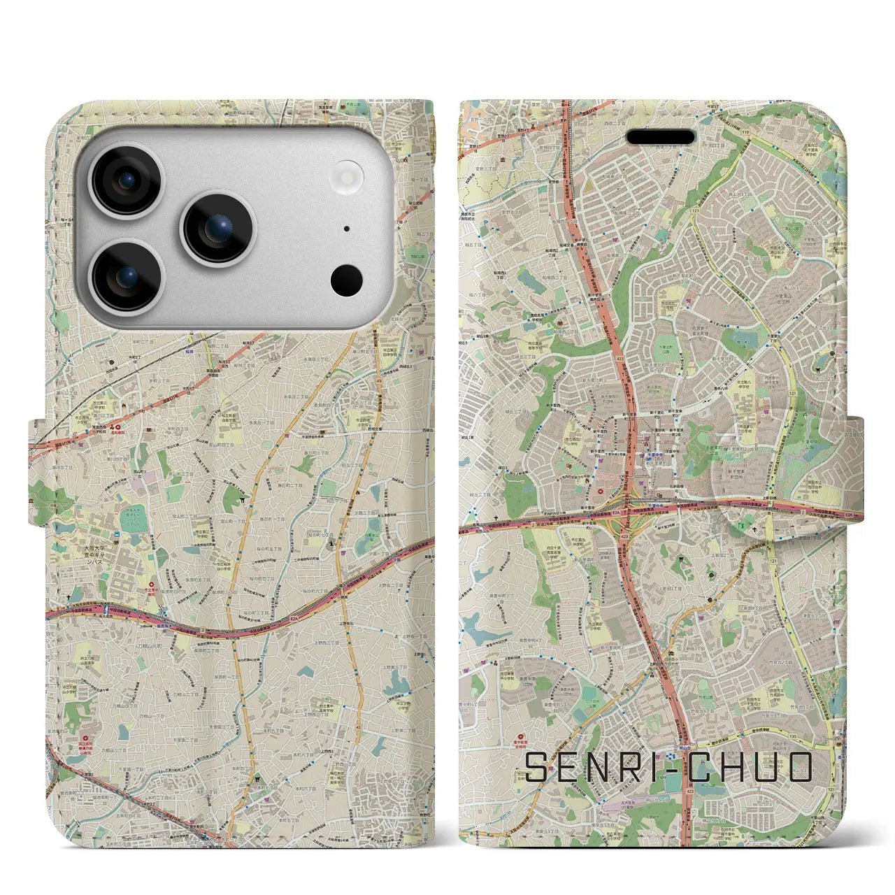 【千里中央（大阪府）】地図柄iPhoneケース（手帳タイプ）