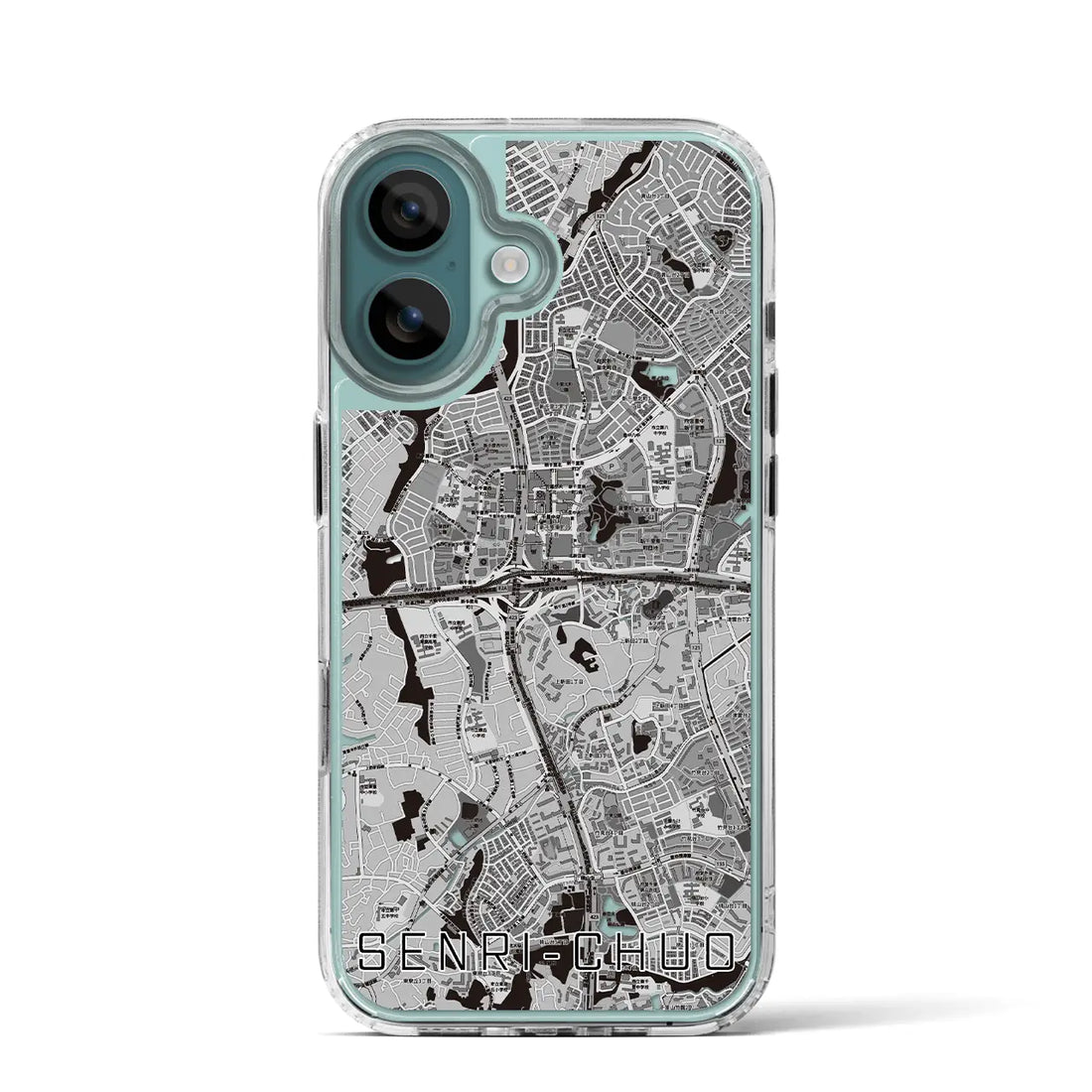 【千里中央（大阪府）】地図柄iPhoneケース（MagSafeタイプ）モノトーン・iPhone 16 Pro 用