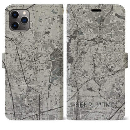 【千里山（大阪府）】地図柄iPhoneケース（手帳タイプ）モノトーン・iPhone 11 Pro Max 用