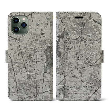 【千里山（大阪府）】地図柄iPhoneケース（手帳タイプ）モノトーン・iPhone 11 Pro 用