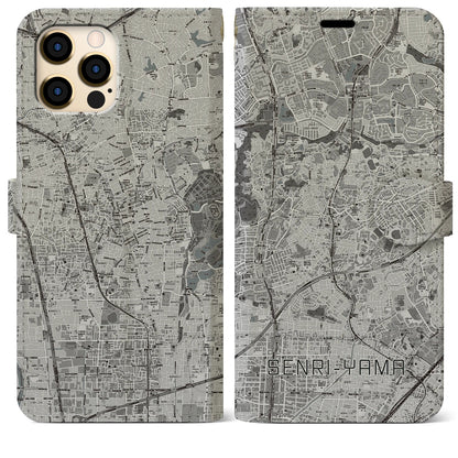 【千里山（大阪府）】地図柄iPhoneケース（手帳タイプ）モノトーン・iPhone 12 Pro Max 用