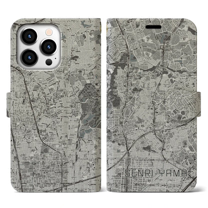 【千里山（大阪府）】地図柄iPhoneケース（手帳タイプ）モノトーン・iPhone 13 Pro 用