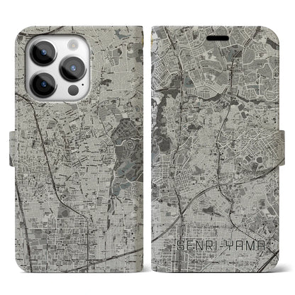 【千里山（大阪府）】地図柄iPhoneケース（手帳タイプ）モノトーン・iPhone 14 Pro 用