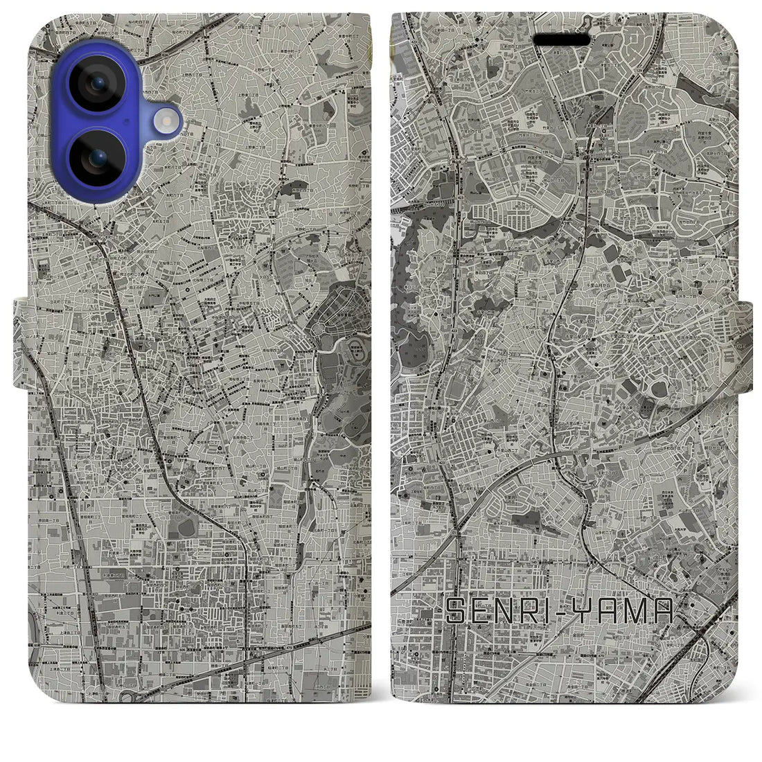 【千里山(大阪府)】地図柄iPhoneケース(手帳タイプ)モノトーン・iPhone 16 Pro Max 用