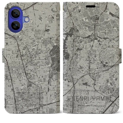 【千里山（大阪府）】地図柄iPhoneケース（手帳タイプ）モノトーン・iPhone 16 Pro Max 用