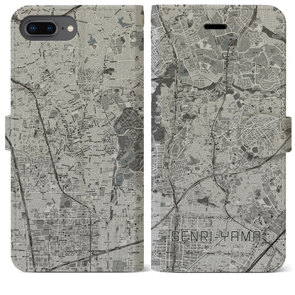 【千里山（大阪府）】地図柄iPhoneケース（手帳タイプ）モノトーン・iPhone 8Plus /7Plus / 6sPlus / 6Plus 用
