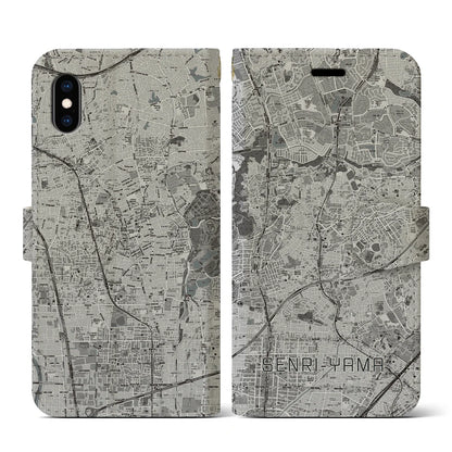 【千里山（大阪府）】地図柄iPhoneケース（手帳タイプ）モノトーン・iPhone XS / X 用