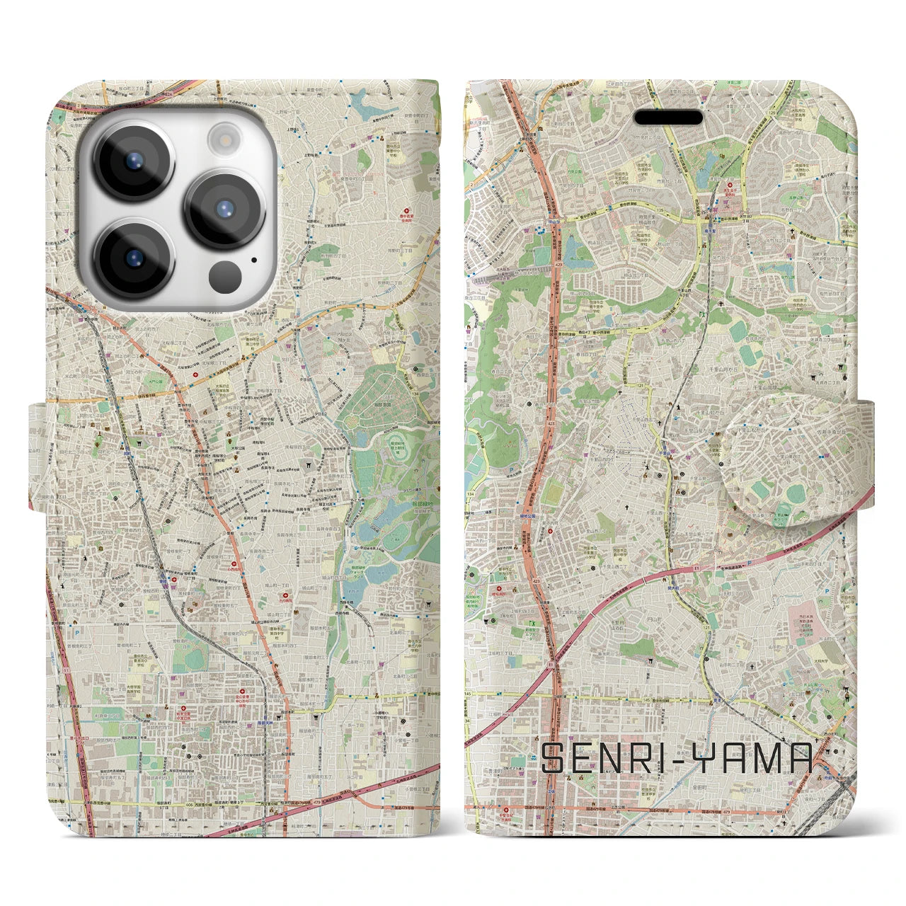 【千里山（大阪府）】地図柄iPhoneケース（手帳タイプ）