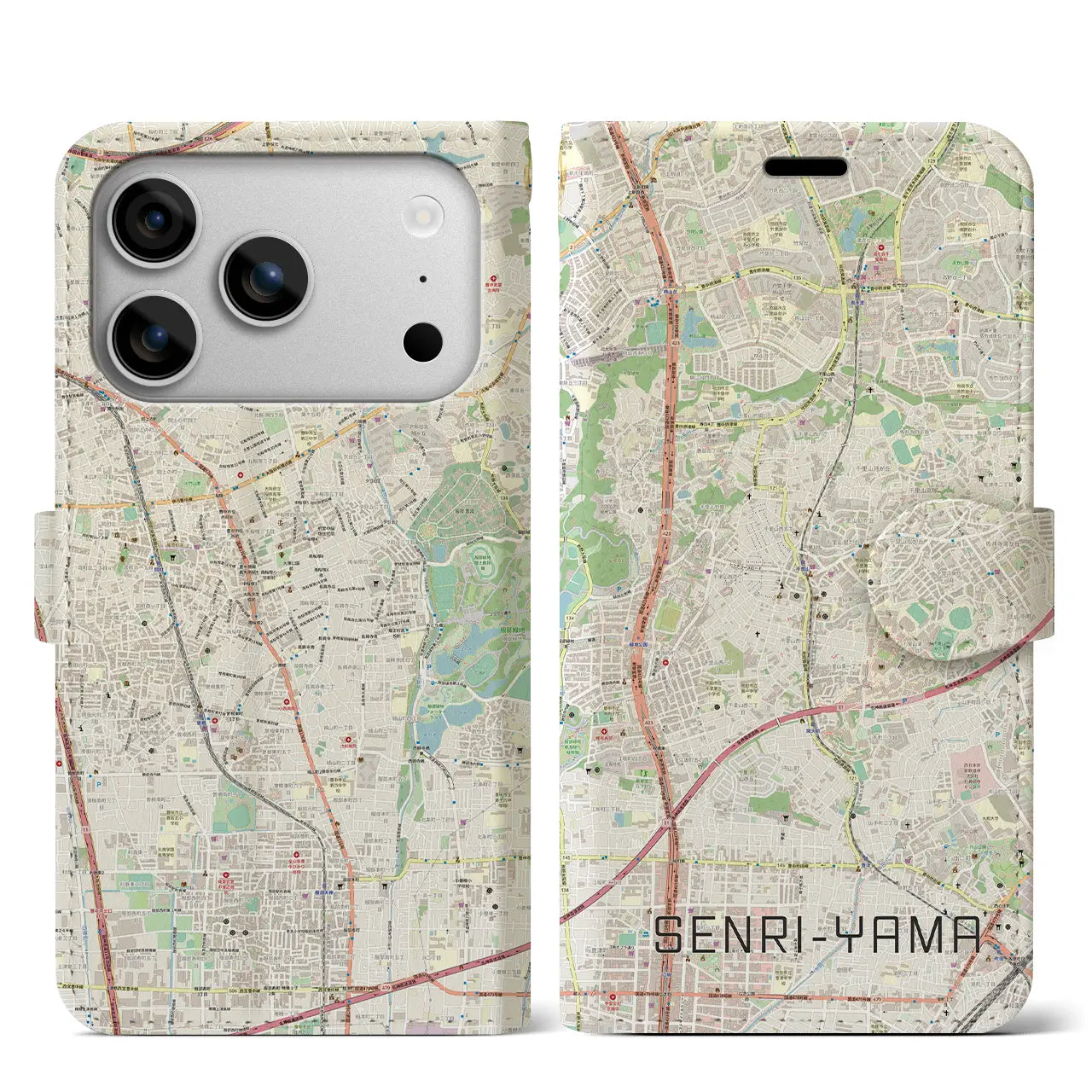 【千里山（大阪府）】地図柄iPhoneケース（手帳タイプ）