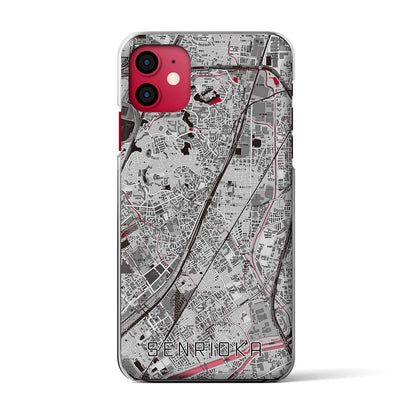 【千里丘（大阪府）】地図柄iPhoneケース（クリアタイプ）モノトーン・iPhone 11 用