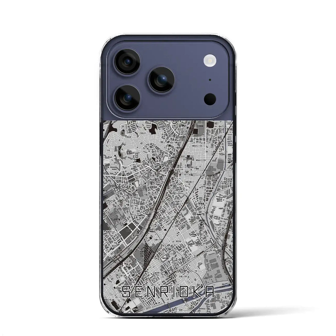 【千里丘(大阪府)】地図柄iPhoneケース(クリアタイプ)モノトーン・iPhone 17 Pro Max 用