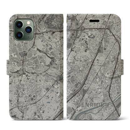 【千里丘（大阪府）】地図柄iPhoneケース（手帳タイプ）モノトーン・iPhone 11 Pro 用