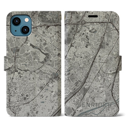 【千里丘（大阪府）】地図柄iPhoneケース（手帳タイプ）モノトーン・iPhone 13 用