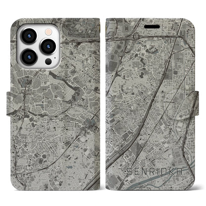 【千里丘（大阪府）】地図柄iPhoneケース（手帳タイプ）モノトーン・iPhone 13 Pro 用