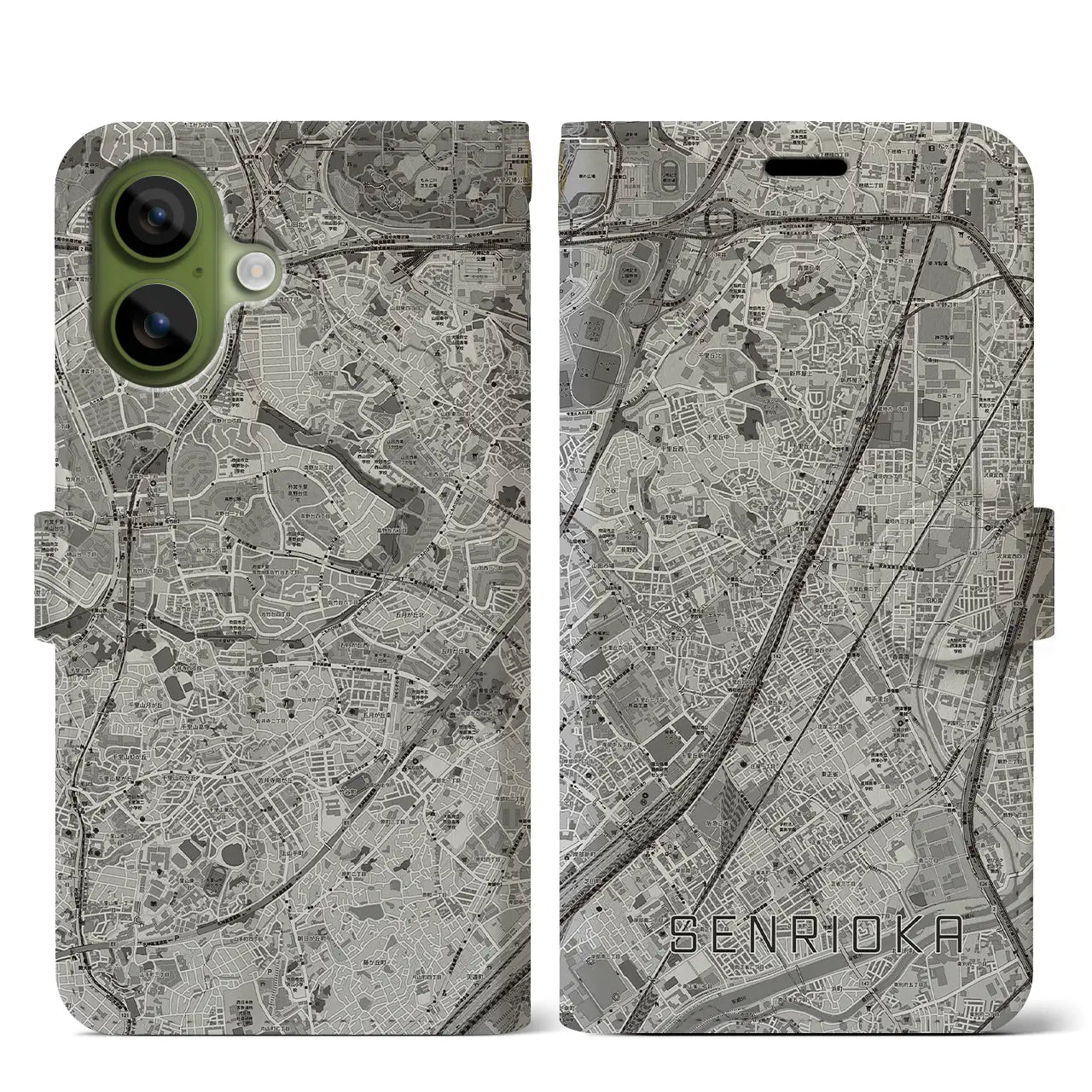 【千里丘（大阪府）】地図柄iPhoneケース（手帳タイプ）